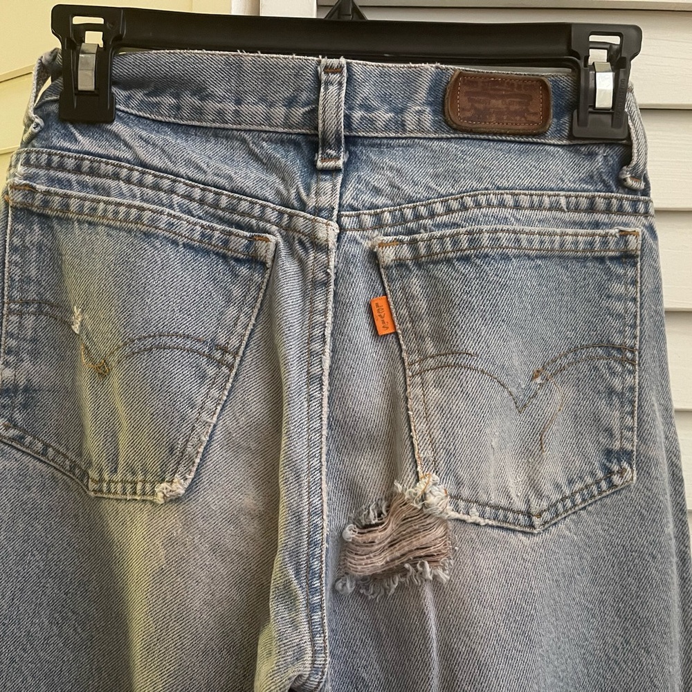 1970’s Vintage orange tag small e distressed Levi’s size 27”